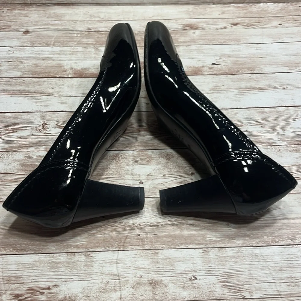 AGL Attilio Giusti Leombruni Vero Cuoio Black Patent Leather Heels Size 38 1/2